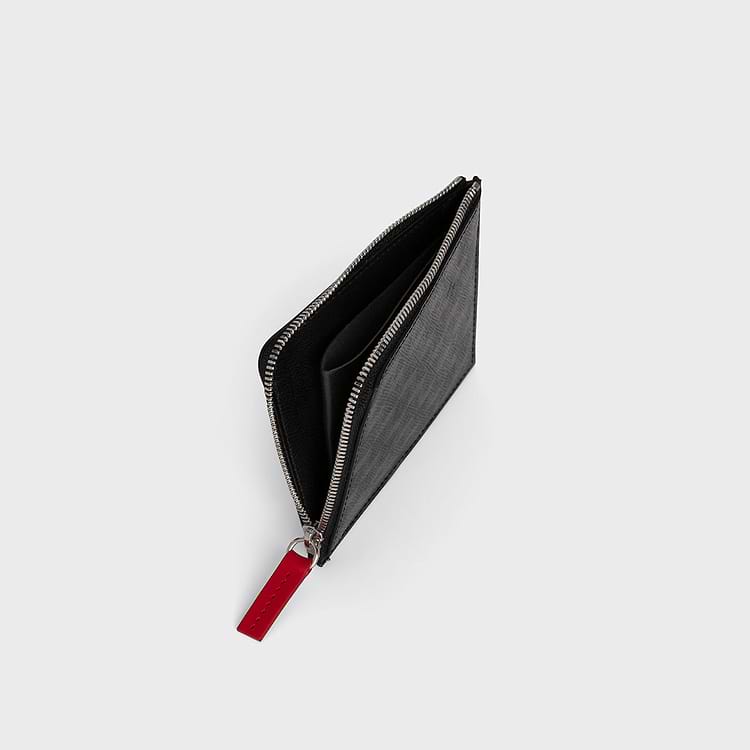 Pierre Hardy PORTE MONNAIE VALOIS Toile Enduite Cube Noir Et Cuir De Veau Rouge