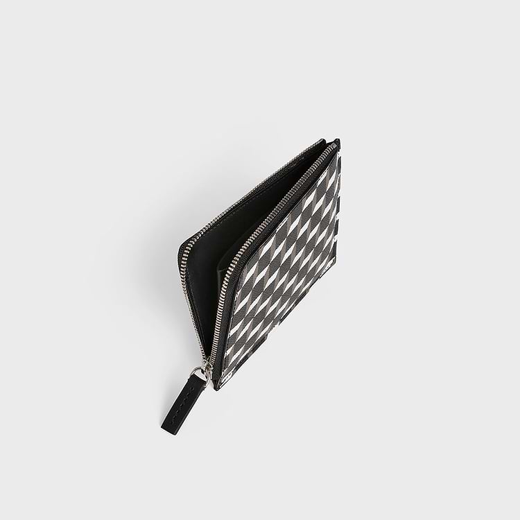 Pierre Hardy PORTE MONNAIE VALOIS Toile Enduite Cube Perspective Noir Et Blanc Et Veau Noir