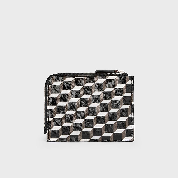 Pierre Hardy PORTE MONNAIE VALOIS Toile Enduite Cube Perspective Noir Et Blanc Et Veau Noir