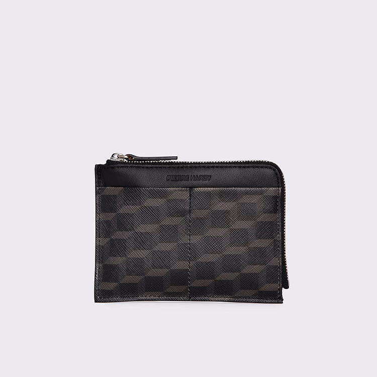 pierre hardy PORTE MONNAIE VALOIS Toile enduite Cube Perspective noir et cuir de veau noir