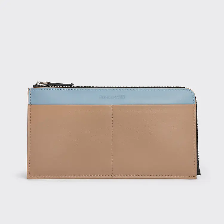 pierre hardy PORTEFEUILLE PALATINE Cuir de veau cappucino et bleu ciel