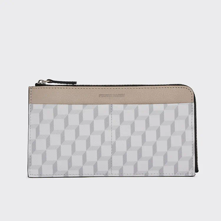 pierre hardy PORTEFEUILLE PALATINE Toile enduite Cube blanc et cuir de chevreau grainé blanc