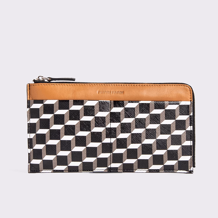 pierre hardy PORTEFEUILLE PALATINE Toile enduite Cube et cuir d'agneau camel