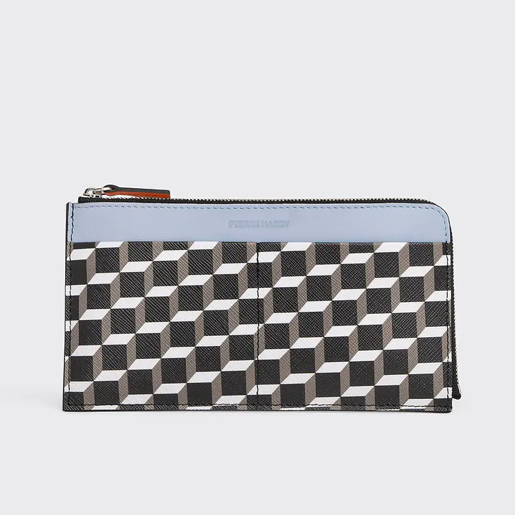 pierre hardy PORTEFEUILLE PALATINE Toile enduite Cube et cuir de veau bleu ciel