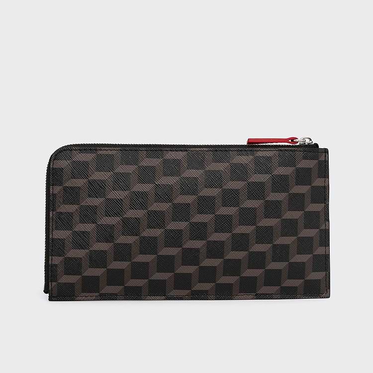 Pierre Hardy PORTEFEUILLE PALATINE Toile Enduite Cube Noir Et Cuir De Veau Rouge