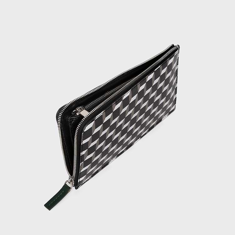 Pierre Hardy PORTEFEUILLE PALATINE Toile Enduite Cube Noir Et Cuir De Veau Vert