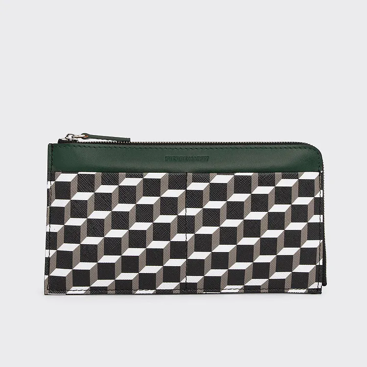 pierre hardy PORTEFEUILLE PALATINE Toile enduite Cube noir et cuir de veau vert