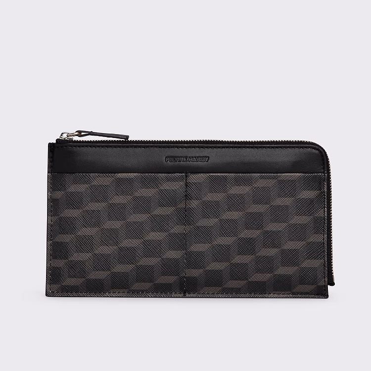 pierre hardy PORTEFEUILLE PALATINE Toile enduite Cube noir et cuir d'agneau noir