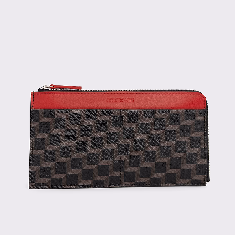 pierre hardy PORTEFEUILLE PALATINE Toile enduite Cube noir et cuir de veau rouge