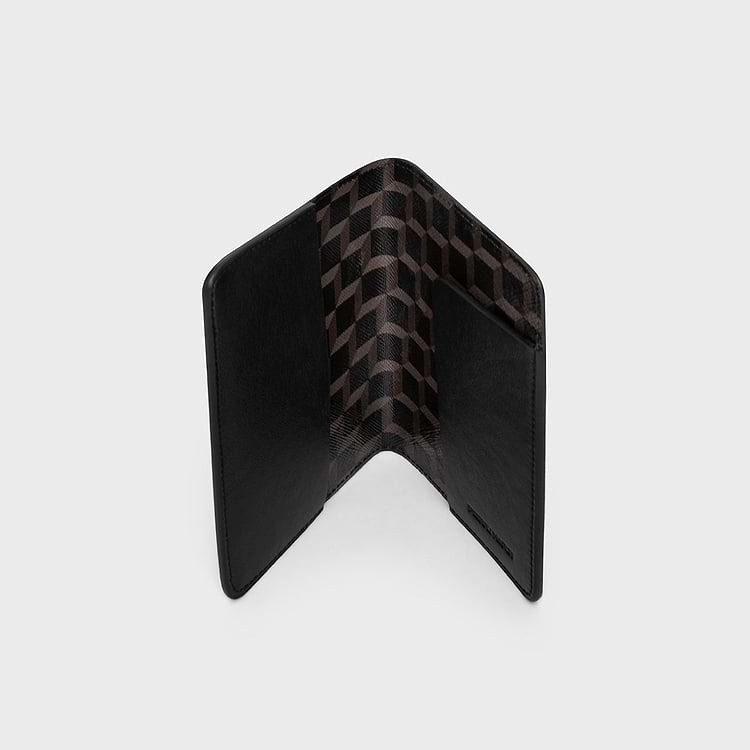 Pierre Hardy PROTÈGE-PASSEPORT Toile Enduite Cube Perspective Noir Et Cuir De Veau Noir