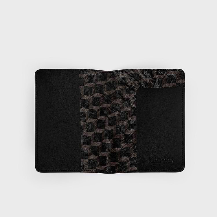 Pierre Hardy PROTÈGE-PASSEPORT Toile Enduite Cube Perspective Noir Et Cuir De Veau Noir
