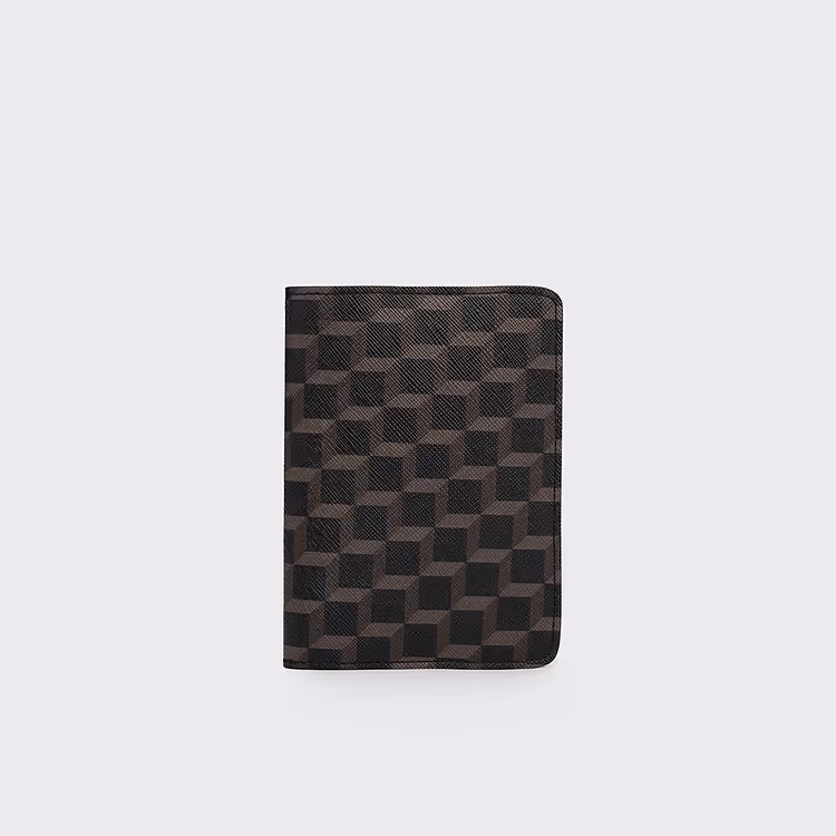 pierre hardy PROTÈGE-PASSEPORT Toile enduite Cube Perspective noir et cuir de veau noir