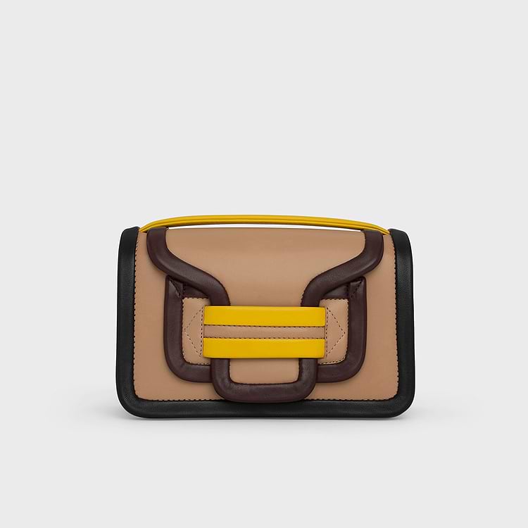 Pierre Hardy SAC À MAIN ALPHA Cuir D'agneau Beige Bordeaux & Jaune