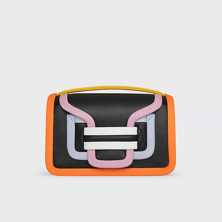 Pierre Hardy SAC À MAIN ALPHA Cuir D'agneau Noir Bleu & Rose Et Cuir De Chevreau Jaune