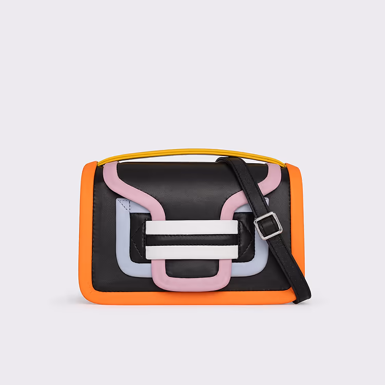 pierre hardy SAC À MAIN ALPHA Cuir d'agneau noir bleu & rose et cuir de chevreau jaune