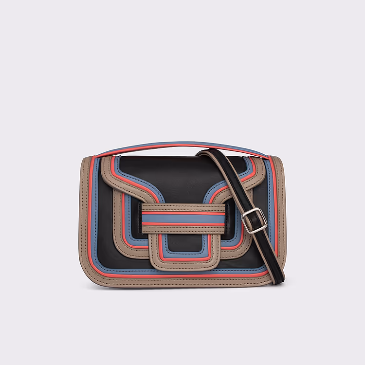 pierre hardy SAC À MAIN ALPHA Cuir d'agneau noir cuir de veau taupe & cuir de chèvre framboise et bleu ciel
