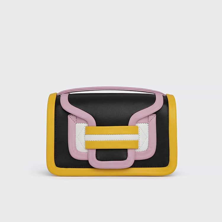 Pierre Hardy SAC À MAIN ALPHA Cuir D'agneau Noir Rose & Jaune Et Cuir De Veau Blanc