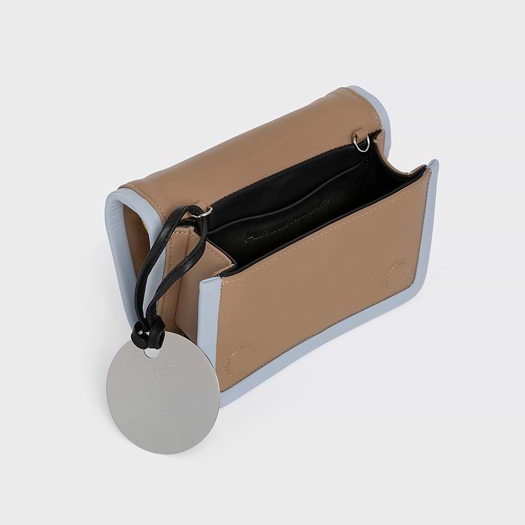 Pierre Hardy SAC À MAIN ALPHA Cuir De Veau Cappuccino Et Cuir D'agneau Bleu Ciel Rose & Jaune