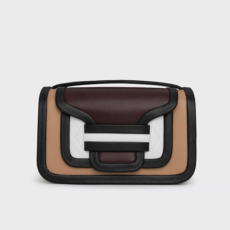 Pierre Hardy SAC À MAIN ALPHA MAXI Cuir D'agneau Beige & Burgundy Et Cuir De Veau Blanc