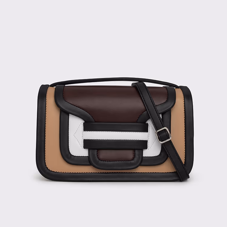 pierre hardy SAC À MAIN ALPHA MAXI Cuir d'agneau beige & burgundy et cuir de veau blanc