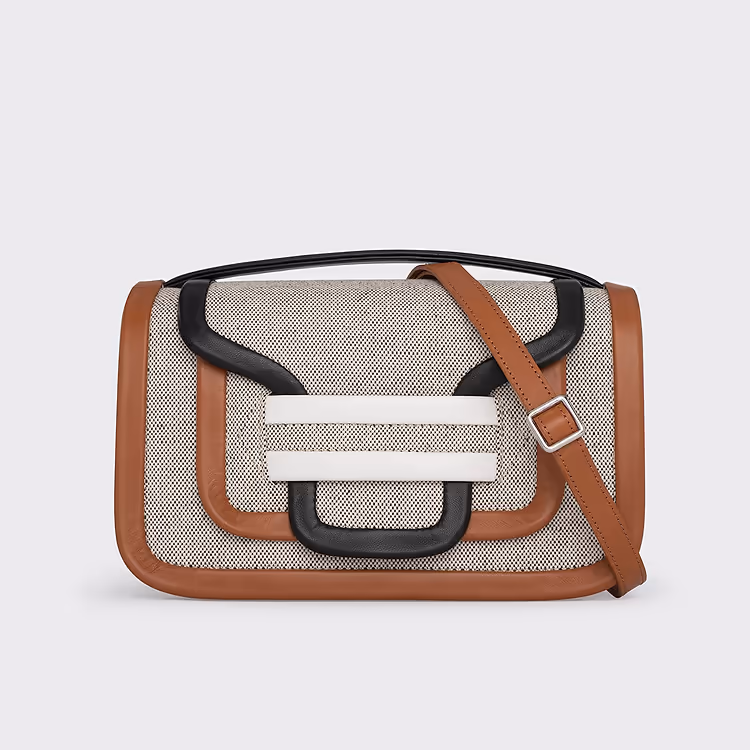 pierre hardy SAC À MAIN ALPHA MAXI Toile de coton bio et lin et cuir de veau camel