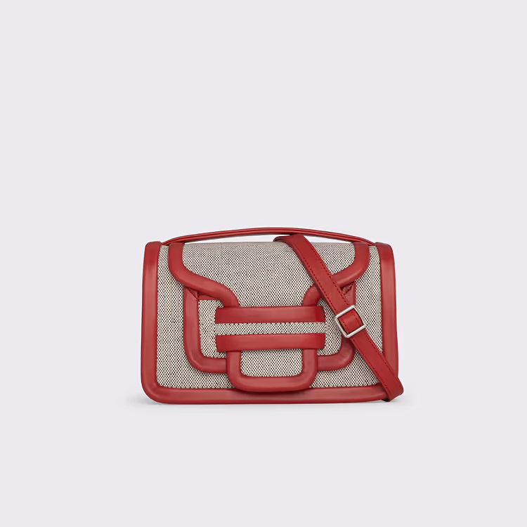 pierre hardy SAC À MAIN ALPHA Toile de coton bio et lin et cuir d'agneau rouge