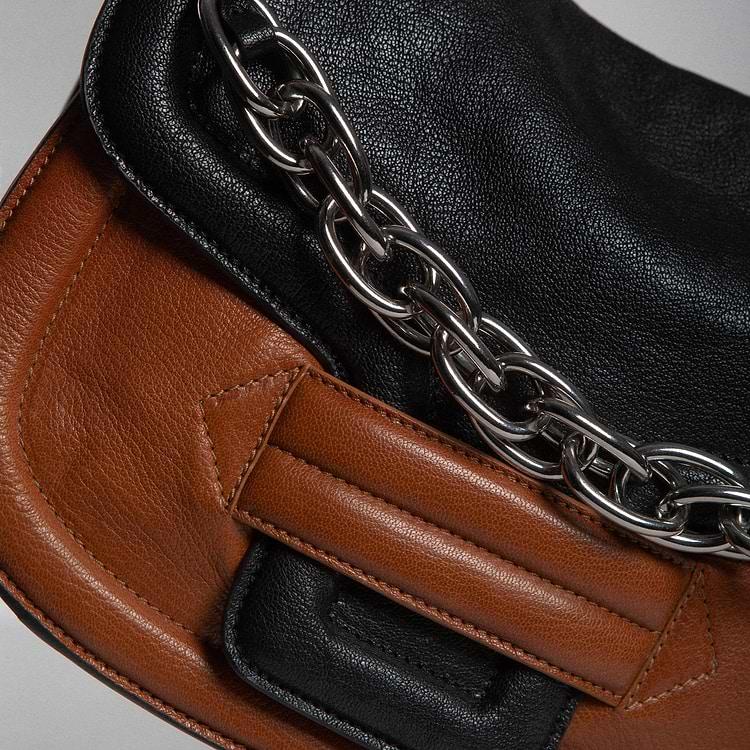 Pierre Hardy SAC À MAIN ALPHAVILLE Cuir De Chèvre Grainé Noir & Camel