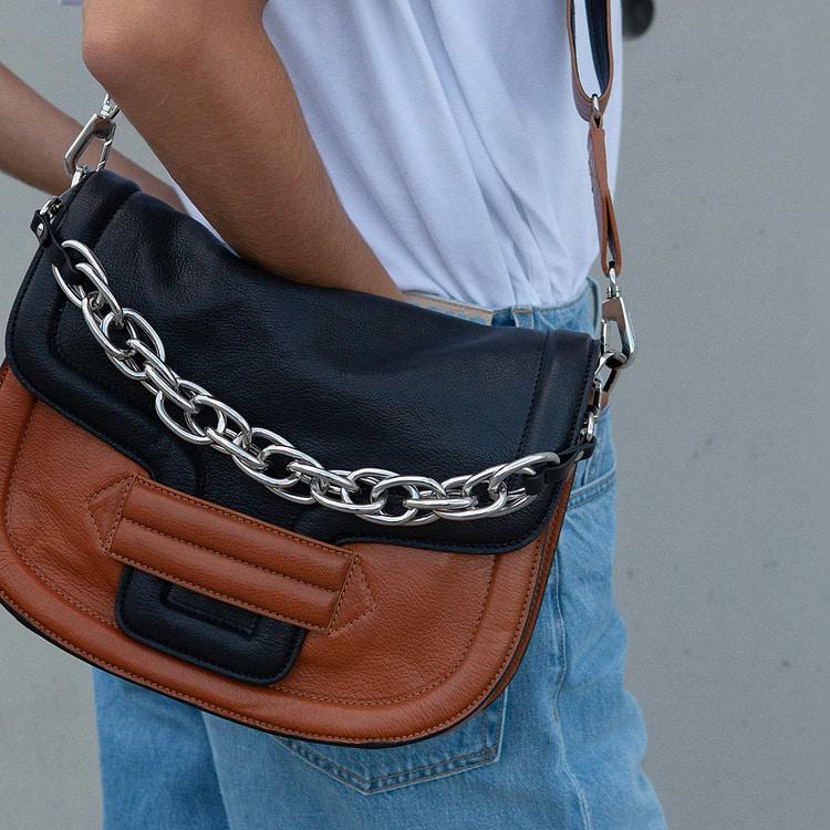 Pierre Hardy SAC À MAIN ALPHAVILLE Cuir De Chèvre Grainé Noir & Camel