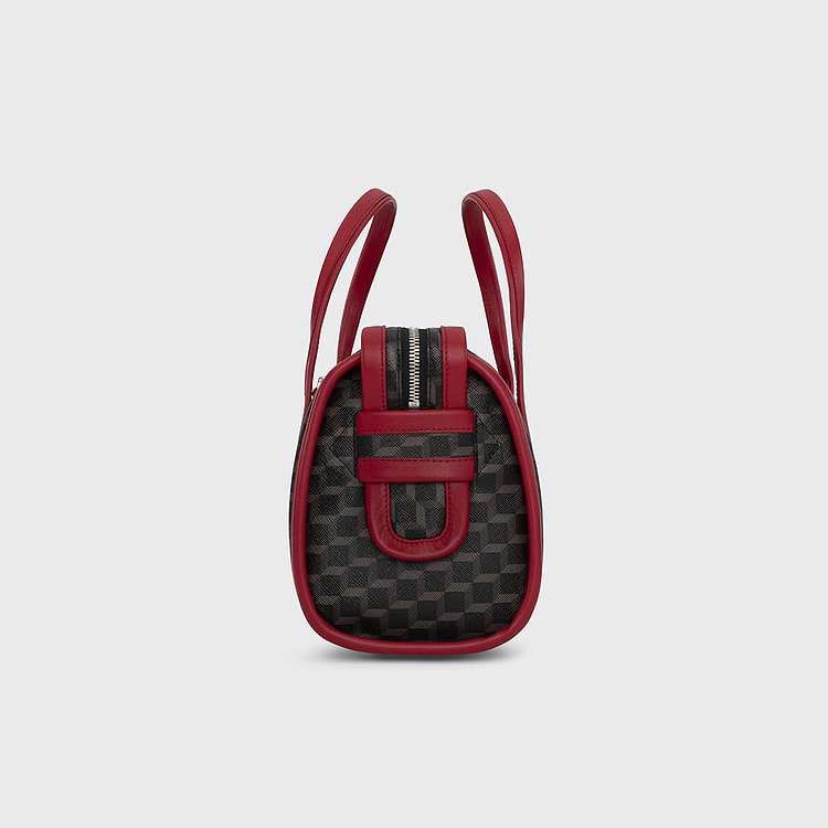 Pierre Hardy SAC À MAIN MINI CAB Toile Enduite Cube Perspective Noir Et Ganses En Cuir De Veau Rouge