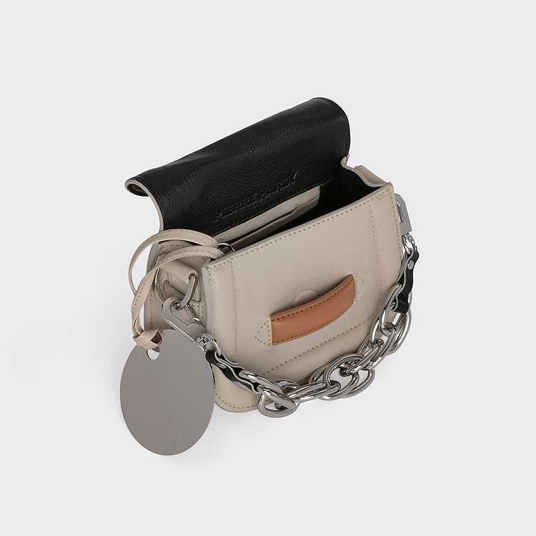 Pierre Hardy SAC MICRO ALPHAVILLE Cuir De Chevreau Grainé Blanc Cassé Noir Et Cappuccino