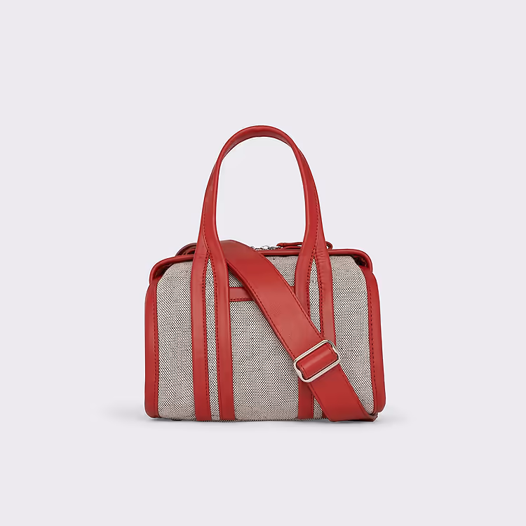 pierre hardy SAC MICRO CAB Toile de coton bio mélangé lin et ganses en cuir de veau rouge