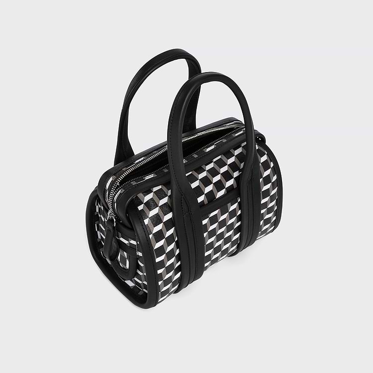 Pierre Hardy SAC MICRO CAB Toile Enduite Cube Perspective Et Ganses En Cuir De Veau Noir