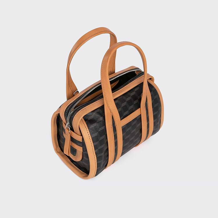 Pierre Hardy SAC MICRO CAB Toile Enduite Cube Perspective Noir Et Ganses En Cuir De Veau Naturel