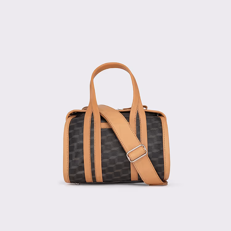 pierre hardy SAC MICRO CAB Toile enduite Cube Perspective noir et ganses en cuir de veau naturel