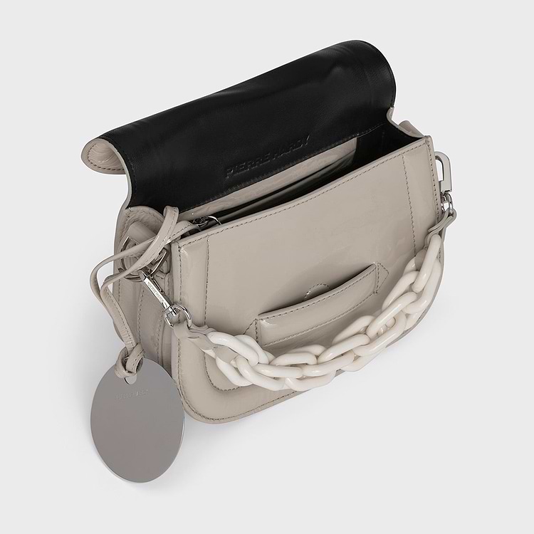 Pierre Hardy SAC MINI ALPHAVILLE Cuir De Chevreau Verni Blanc Cassé