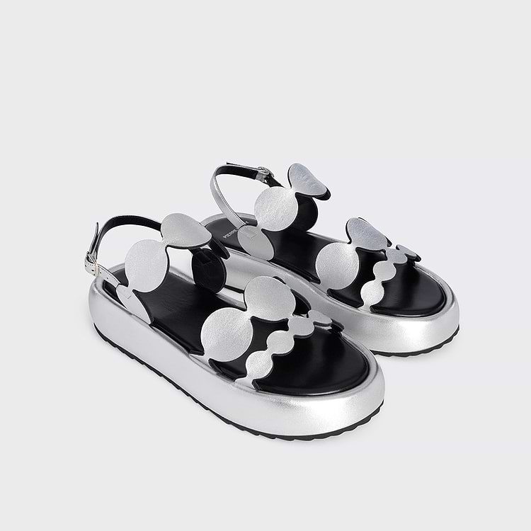 Pierre Hardy SANDALE À PLATEFORME BULLES Cuir D'agneau Métallisé Argenté