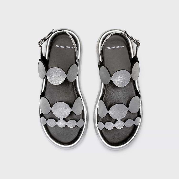 Pierre Hardy SANDALE À PLATEFORME BULLES Cuir D'agneau Métallisé Argenté