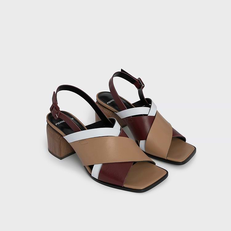 Pierre Hardy SANDALE À TALON ALPHA CROSS Cuir De Veau Bordeaux & Cappuccino