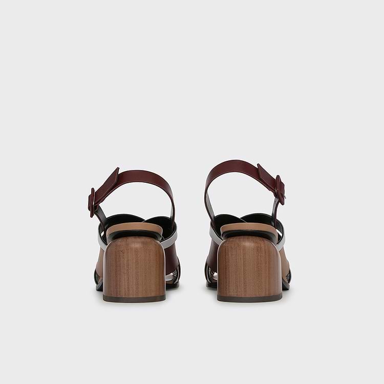 Pierre Hardy SANDALE À TALON ALPHA CROSS Cuir De Veau Bordeaux & Cappuccino