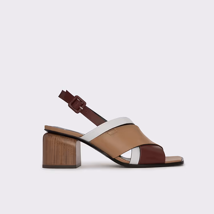 pierre hardy SANDALE À TALON ALPHA CROSS Cuir de veau bordeaux & cappuccino