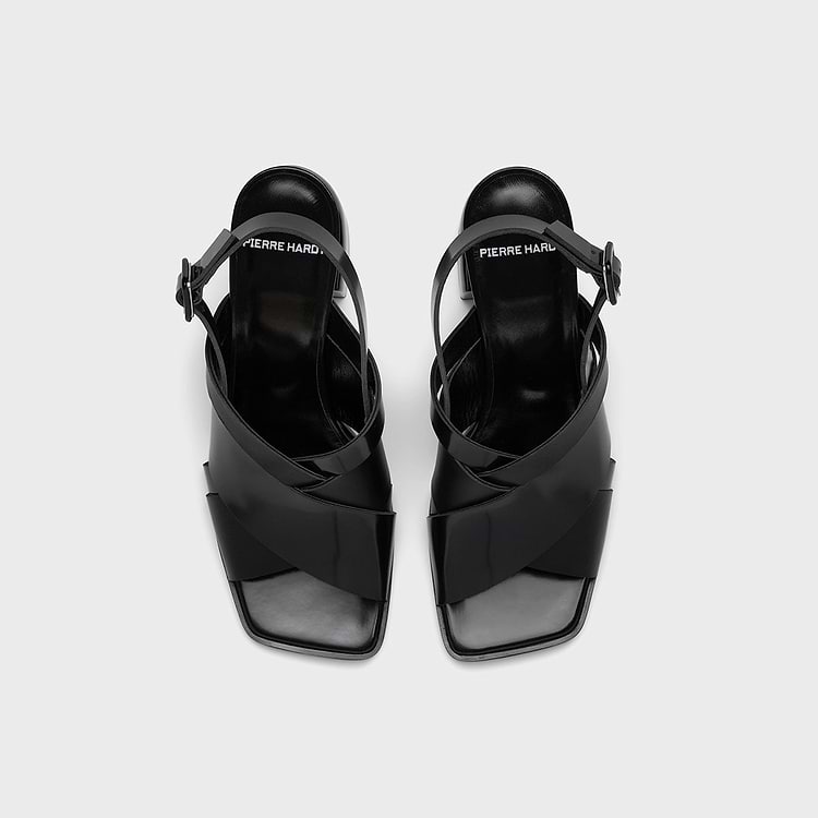 Pierre Hardy SANDALE À TALON ALPHA CROSS Cuir De Veau Spazzolato Noir