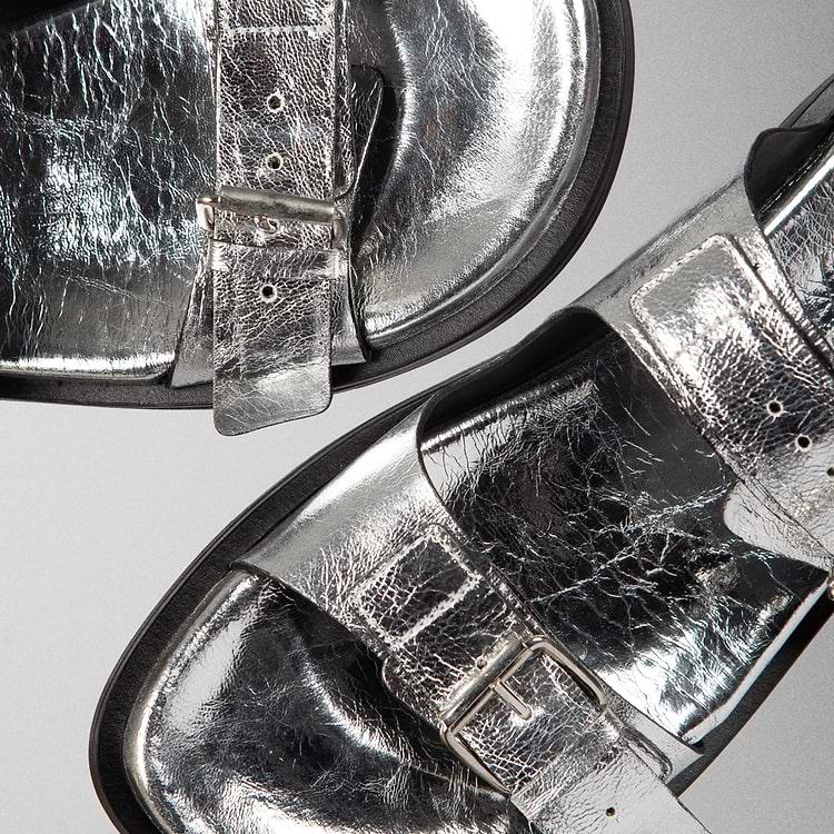 Pierre Hardy SANDALE MARLON Cuir De Chevreau Métallisé Argenté