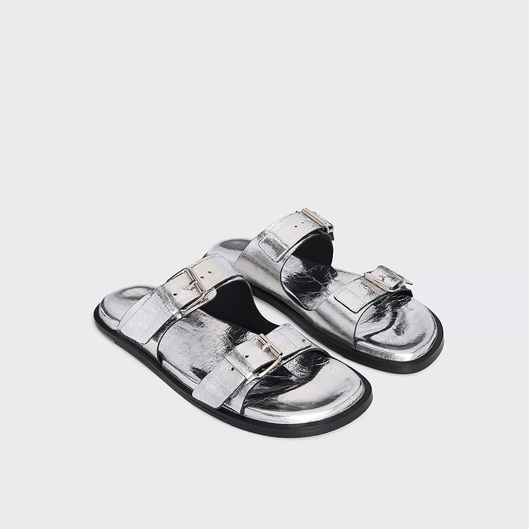 Pierre Hardy SANDALE MARLON Cuir De Chevreau Métallisé Argenté