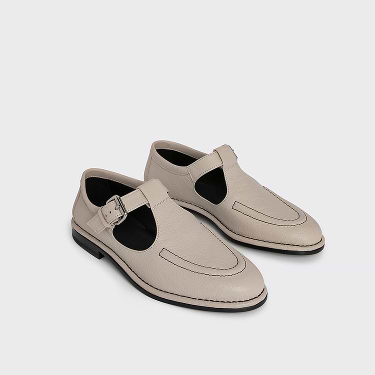 Pierre Hardy SANDALE MODICA Cuir De Chèvre Grainé Blanc Cassé Et Coutures Noires