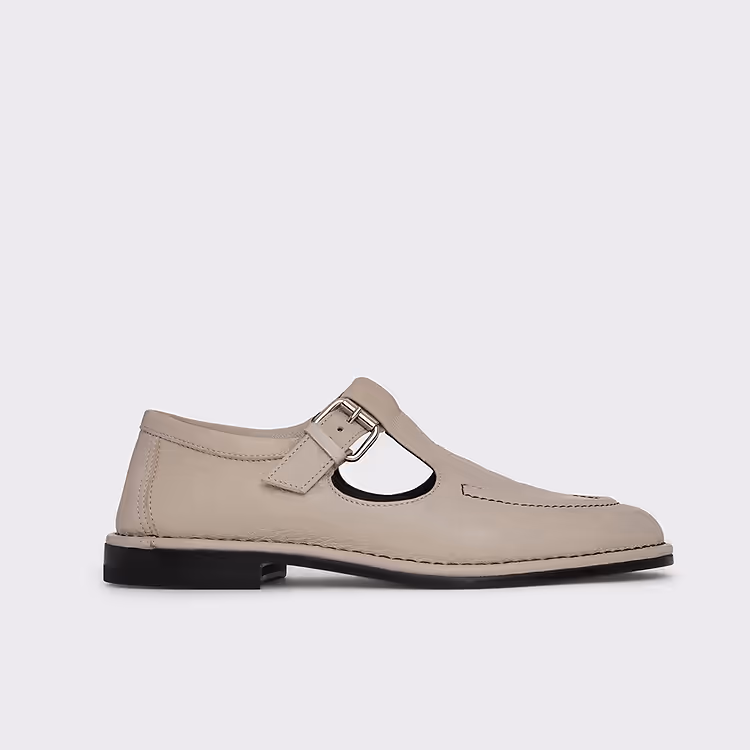 pierre hardy SANDALE MODICA Cuir de chèvre grainé blanc cassé et coutures noires