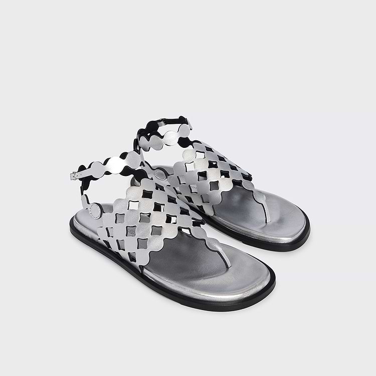 Pierre Hardy SANDALE PLATE MINI BULLES Cuir D'agneau Métallisé Argenté