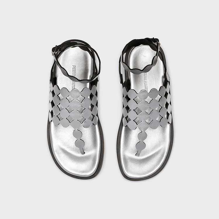 Pierre Hardy SANDALE PLATE MINI BULLES Cuir D'agneau Métallisé Argenté