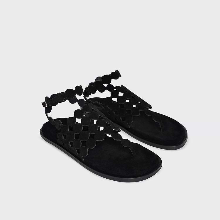 Pierre Hardy SANDALE PLATE MINI BULLES Cuir De Veau Velours Noir