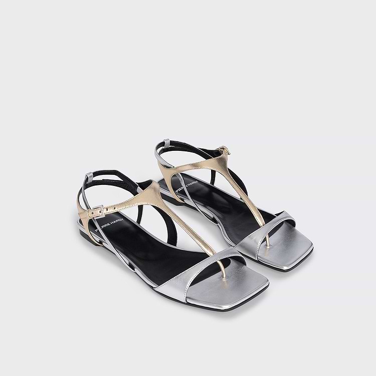 Pierre Hardy SANDALE RIO Cuir D'agneau Argenté Et Champagne