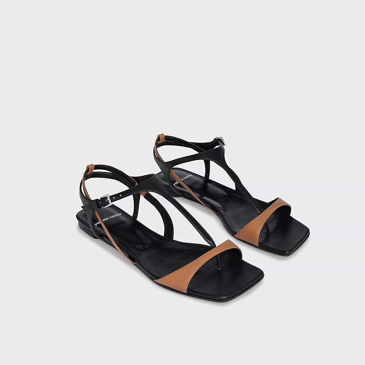 Pierre Hardy SANDALE RIO Cuir D'agneau Noir Et Cuir De Chevreau Camel